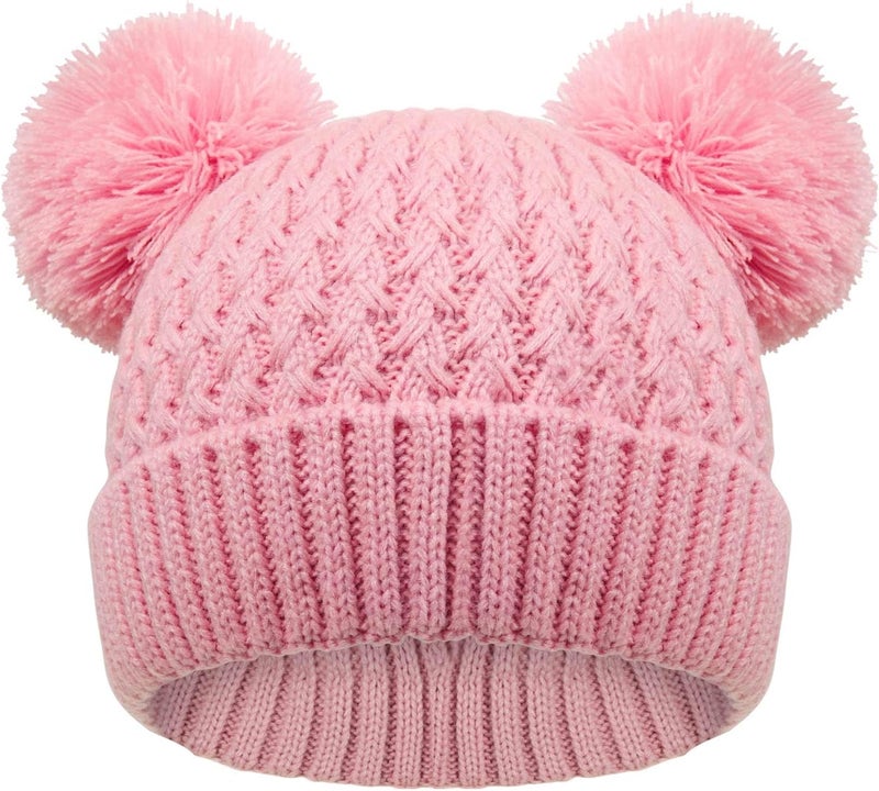 KDVOG Store Kids Winter Hat Warm Knitted Beanies with Double Pom Pom Thick Ski Cap for Boys Girls 7-12 Years - Image 1